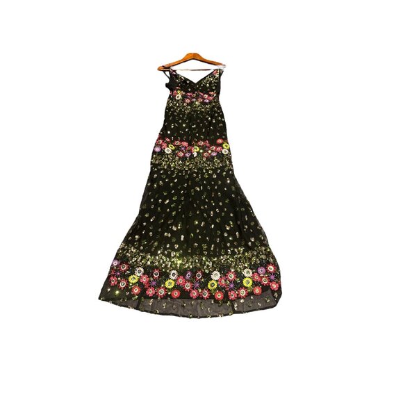 Black Floral Embroidered Maxi Dress With Spaghetti Straps & V-Neckline - Picture 6 of 13